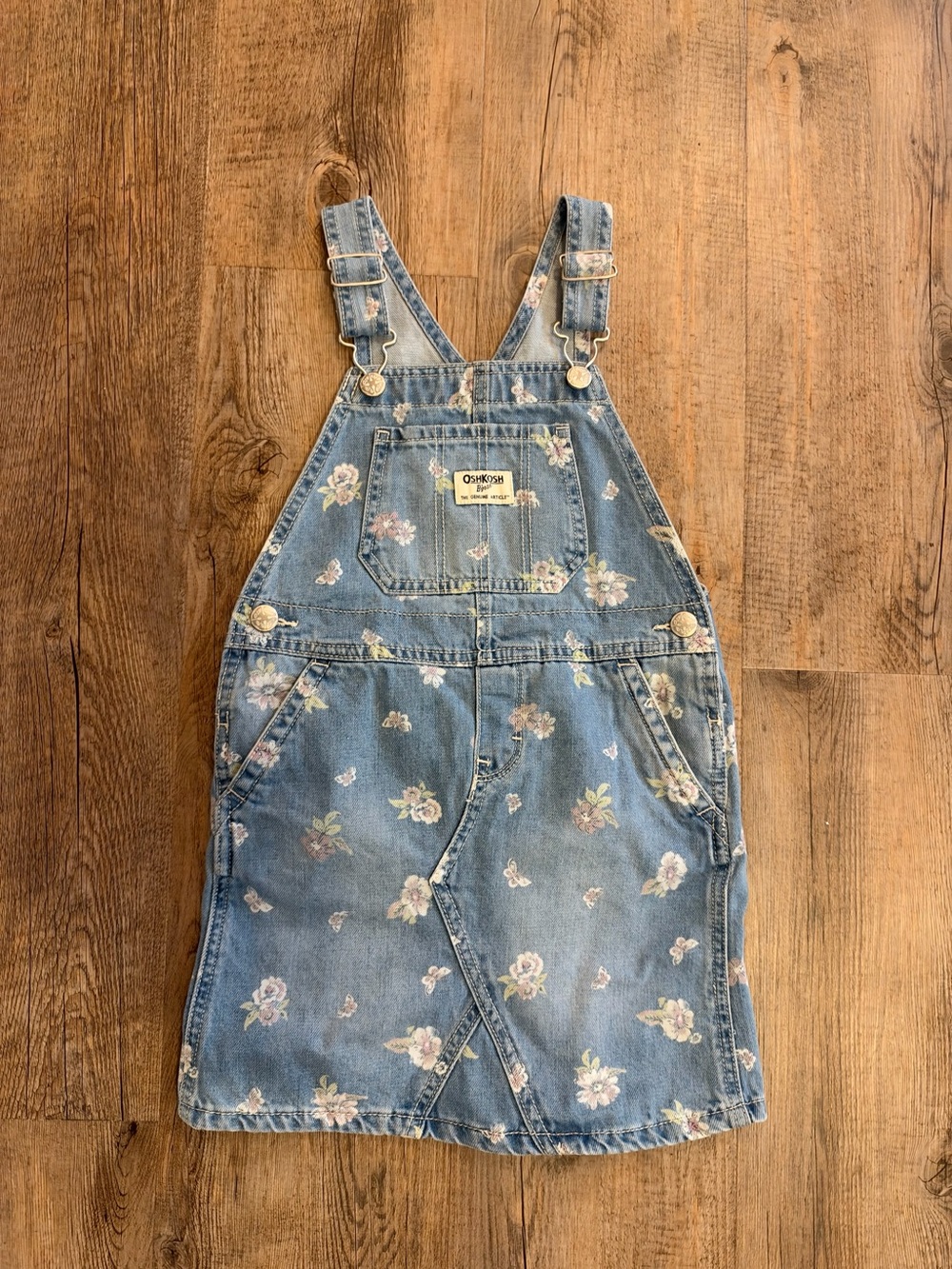 OshKosh B'gosh Floral Denim Overall Dress Blue & Pink Girls 5T